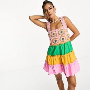 ASOS DESIGN crochet tiered mini sundress